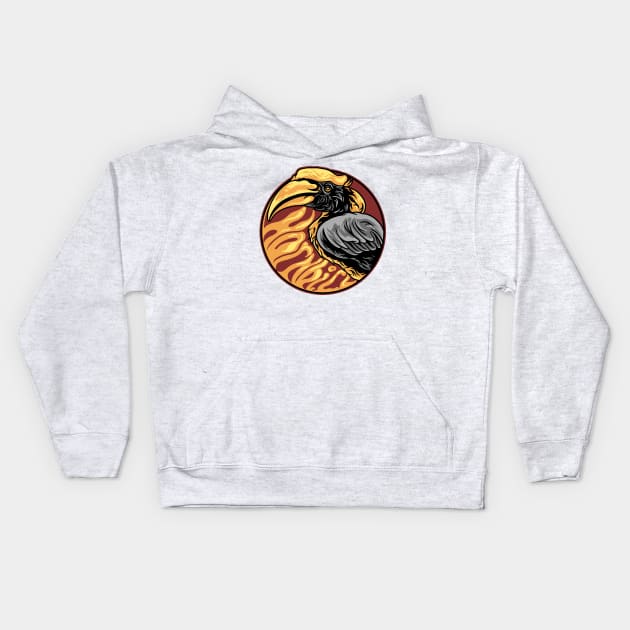 hornbill hand drawn illustration Kids Hoodie by Mako Design 